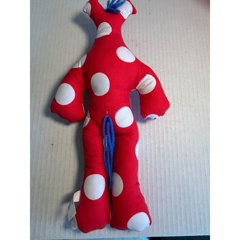 RED & WHITE POLKA DOT Blue HAIR DAMMIT DOLL ~GOOD STRESS RELIEF CLOTH DOLL